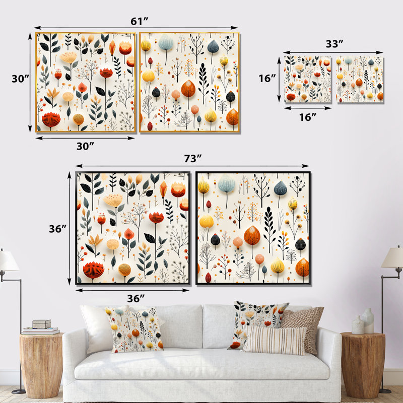 Gattilier - ensemble de 2 reproductions d'art sur toile florales, Encadrement doré, H 36 po x l 73 po x P 1,5 po