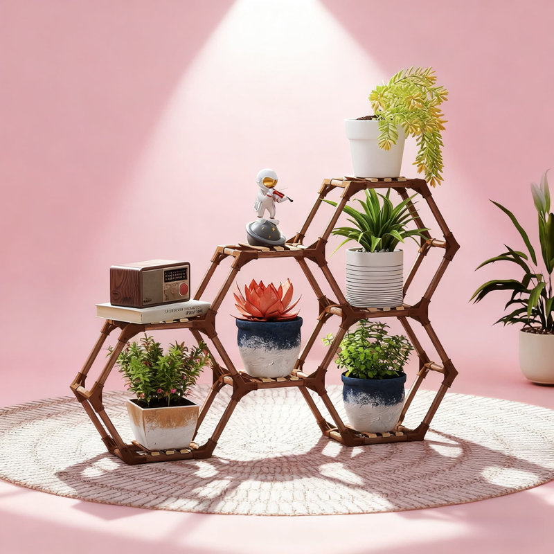 Étagère hexagonale en bois à 7 niveaux pour un coin intérieur et extérieur, Creative DIY