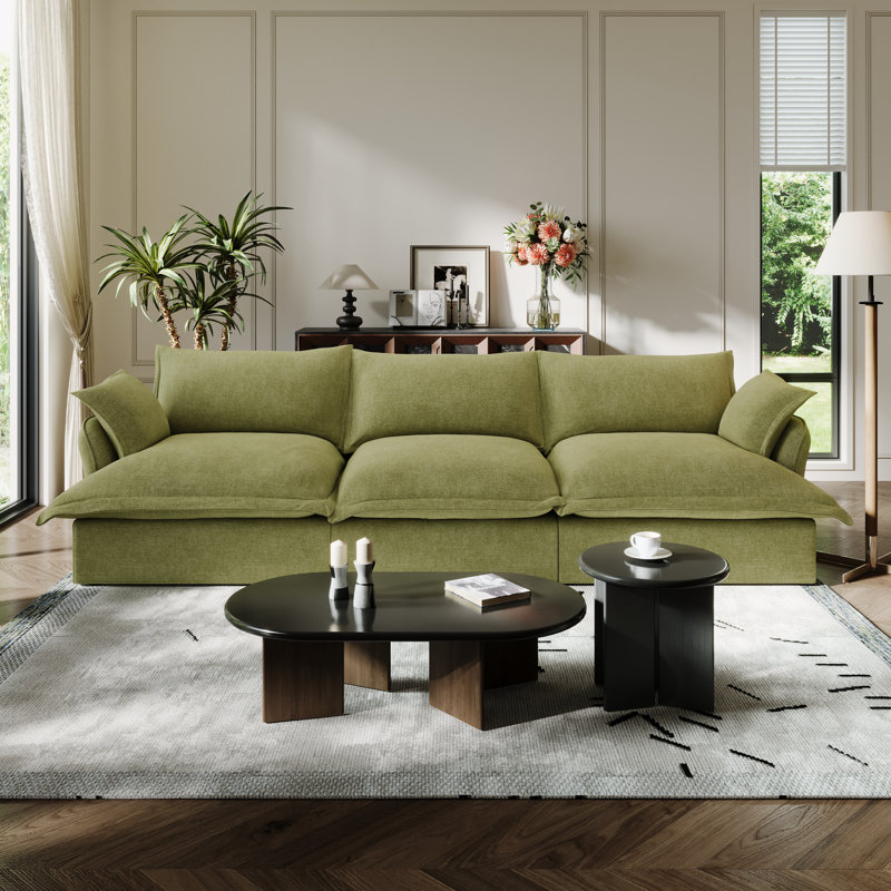 Canapé modulaire en lin mélangé Linen Blend, canapé convertible rembourré Cloud, Vert