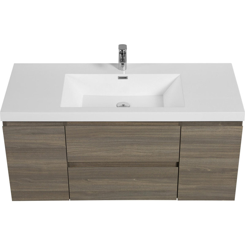 Meuble-lavabo mural moderne pour salle de bain, Gris