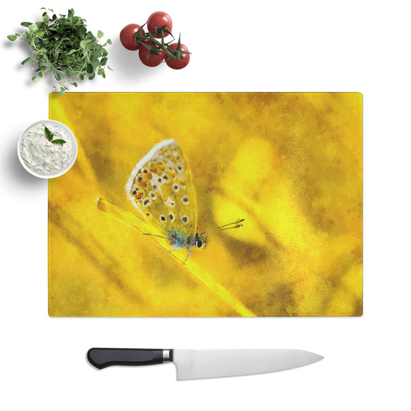 Tempered Glass Butterfly Painting Chopping Board, 20 cm x 28.5 cm
