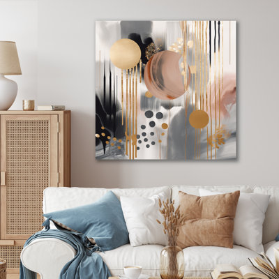 Rayures et cercles abstraits, couleurs douces - Art abstrait sur toile marbrée