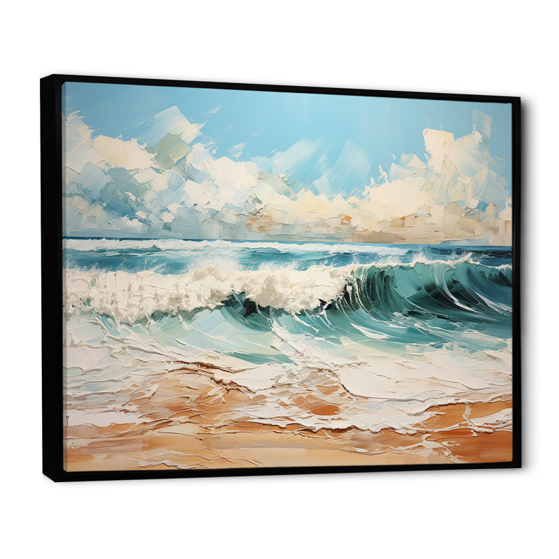 Teal Waves Fight I - impression, Cadre flottant noir, H 30 po x l 40 po x P 1,5 po