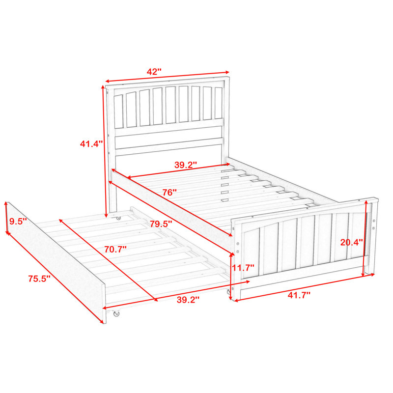 Twin Size Platform Bed with Trundle, White