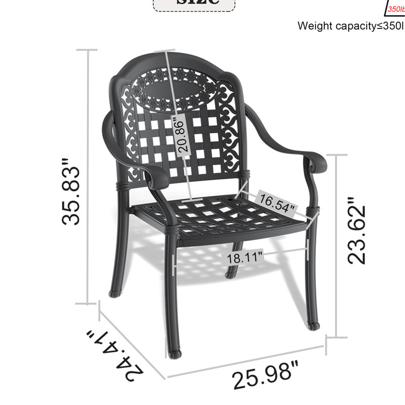 2Pcs Cast Aluminum Patio Armchairs, Black, Corrosion Protected, Cushioned Seats, Wide , Ergonomic Black Frame, To Rust And Weather, Comfy Stackable