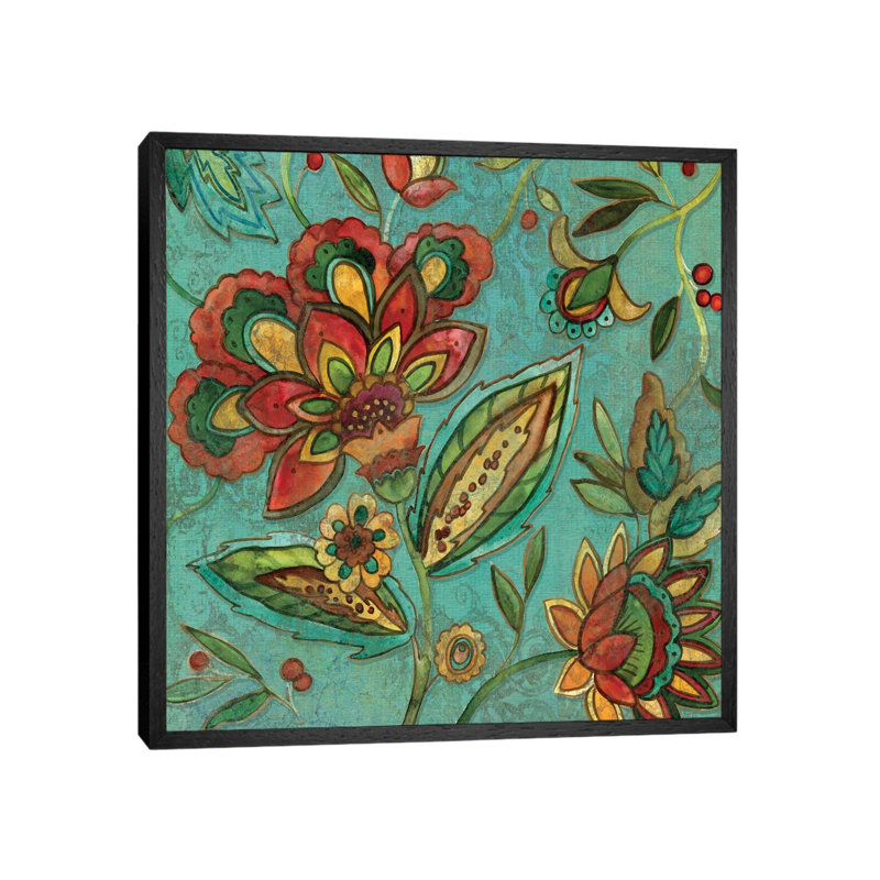 Teal Jacobean Spice II by Carol Robinson - Print on Canvas, Black Framed, 45.72 cm H x 45.72 cm W