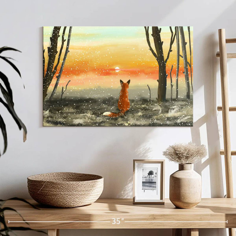 Brampt Fox Watching Winter Sunset, 20" H x 30" W