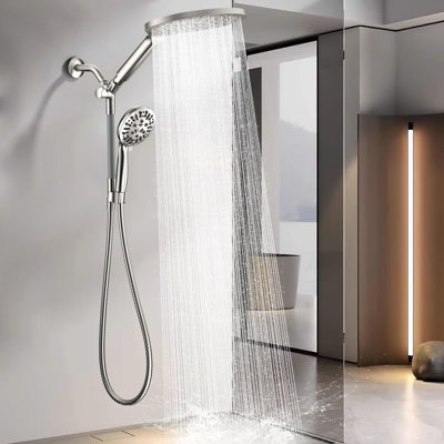 Pomme de douche double haute pression en nickel brossé avec douchette à 9 modes et boyau de 79 po