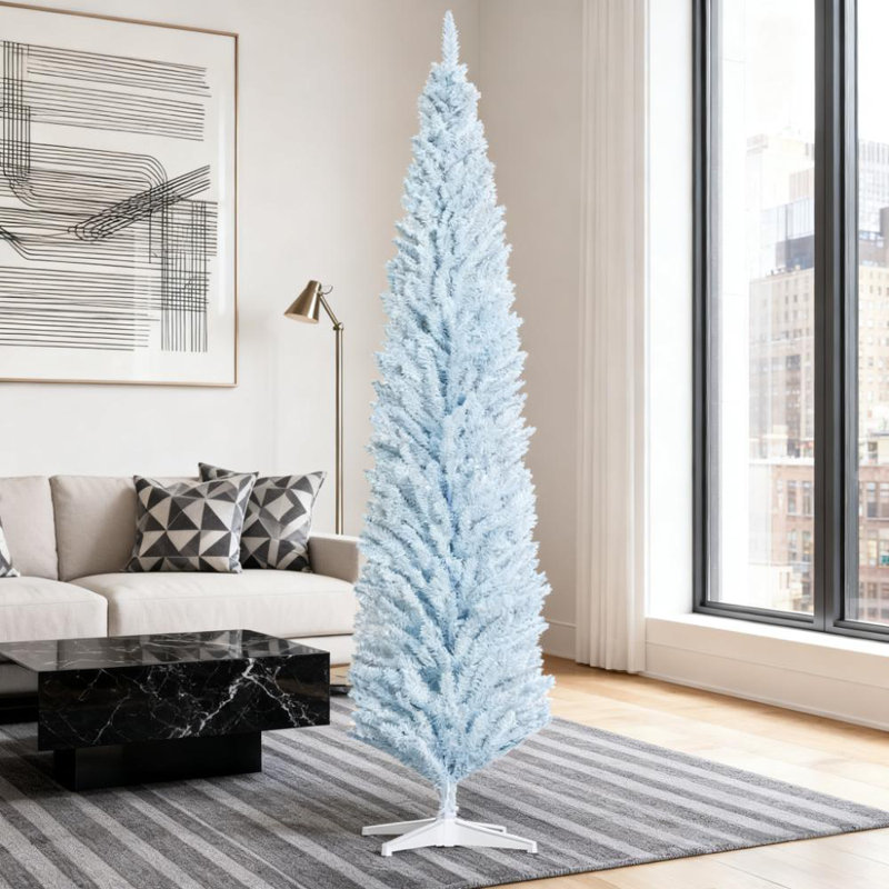 Arbre de Noël artificiel 6,5 pieds avec pommes de pin et base en métal | Idée de cadeau, Blanc, H 9,7 pi