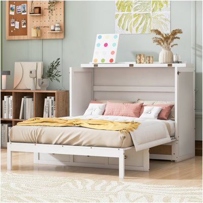 Lit escamotable double avec grands tiroirs, blanc