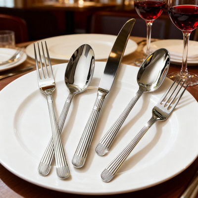 Ensemble de couverts 5 pièces en acier inoxydable, 18/10 couverts allant au lave-vaisselle pour les repas, les mariages et les repas de tous les jours