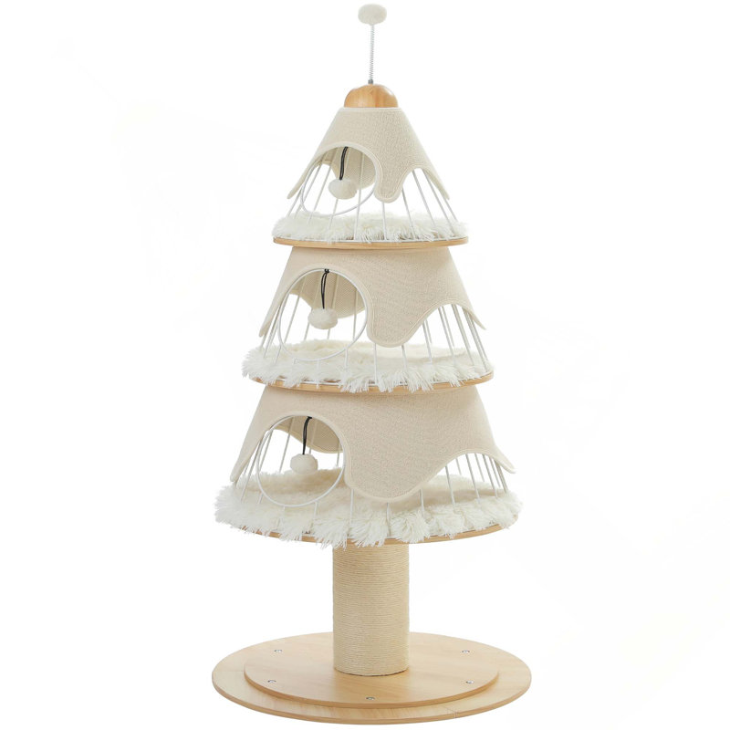 Arbre de Noël pour chat 51,2 "avec poteau à griffes épais, 3 condos - Meuble robuste avec cadre en métal et tapis remplaçable pour chaton d'intérieur
