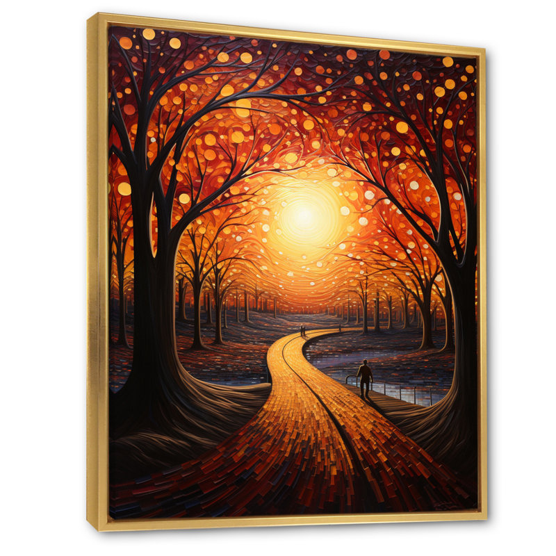 Tunnel Radiant Pathway Pointillism II sur toile, Cadre flottant doré, H 40 po x l 30 po x P 1,5 po