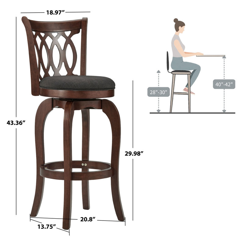 Chaise pivotante à hauteur de comptoir Alyn, Tabouret de comptoir (assise de 24 po de hauteur), Lin gris foncé, Cerisier