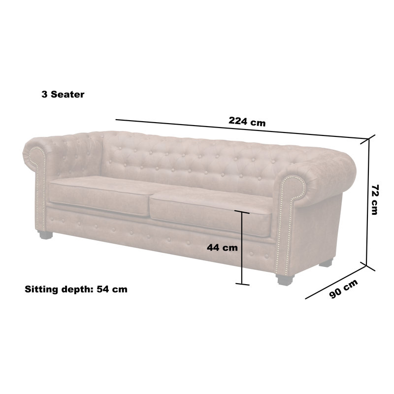 Haverly 3 Seater Chesterfield Sofa Bed, 28" H x 88 " W x 35" D