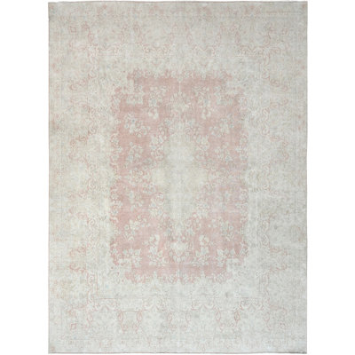 Tapis rose et ivoire noué à la main de haute qualité