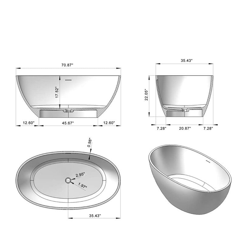 Freestanding Solid Surface Soaking Bathtub