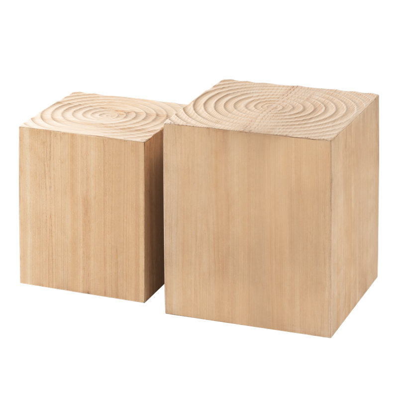 Bahiyyah 2 Piece Tree Stump End Table Multiple Styling Layout with Wood Tree Ring Pattern Set