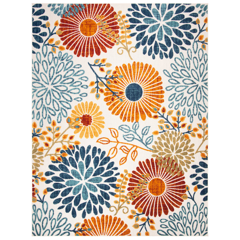 Kellems Performance Floral Indoor/Outdoor Area Rug, Rectangle 10' x 14', Blue/Orange/Cream