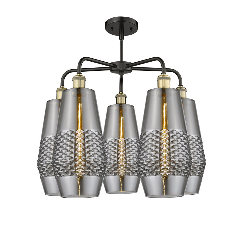 Lustre 5 lumières Monabo, Fumée, Noir/laiton antique