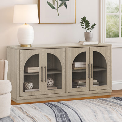 Mong Wood Four Door Credenza, Natural Gray Oak