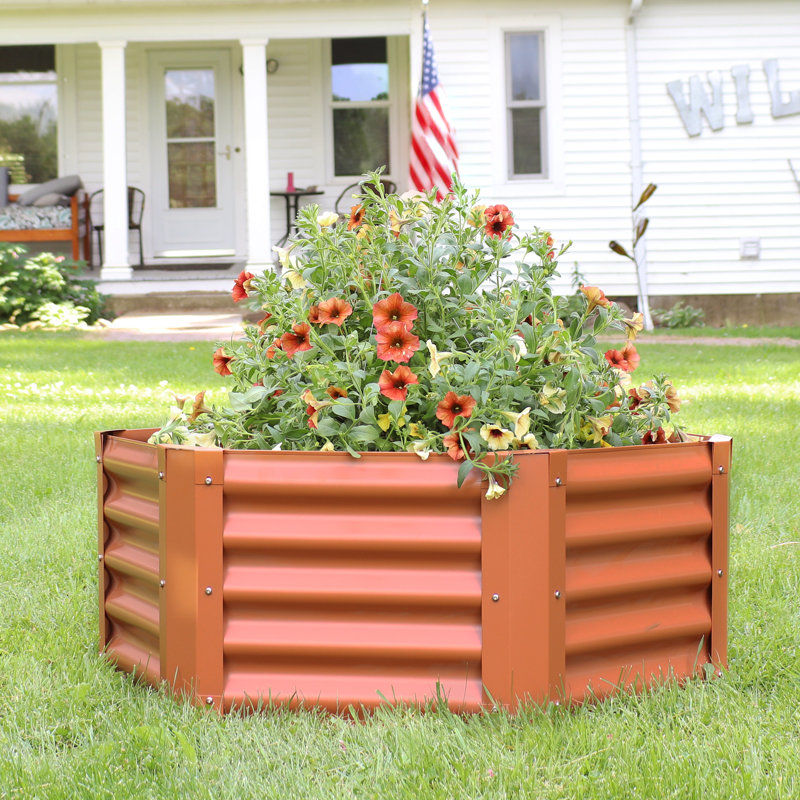 Lit de jardin surélevé en acier galvanisé hexagonal 41 po x 35,5 po x 16,25 po - brun, Brun