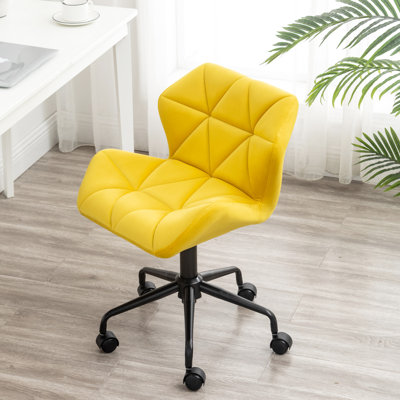 Enticing Yellow Office Chair - Diamond , Adjustable Swivel, Velvet Upholstered Seat, Foam, Stable Metal Base Design, Swivel Feature, Upholstery, High-Comfort With