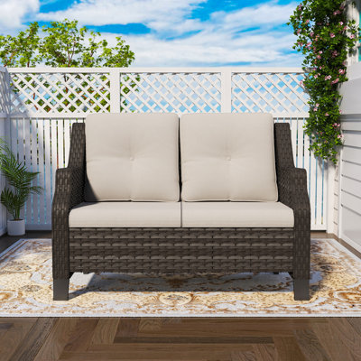 Tomball 50'' Wide Straight Wicker Loveseat with Cushions