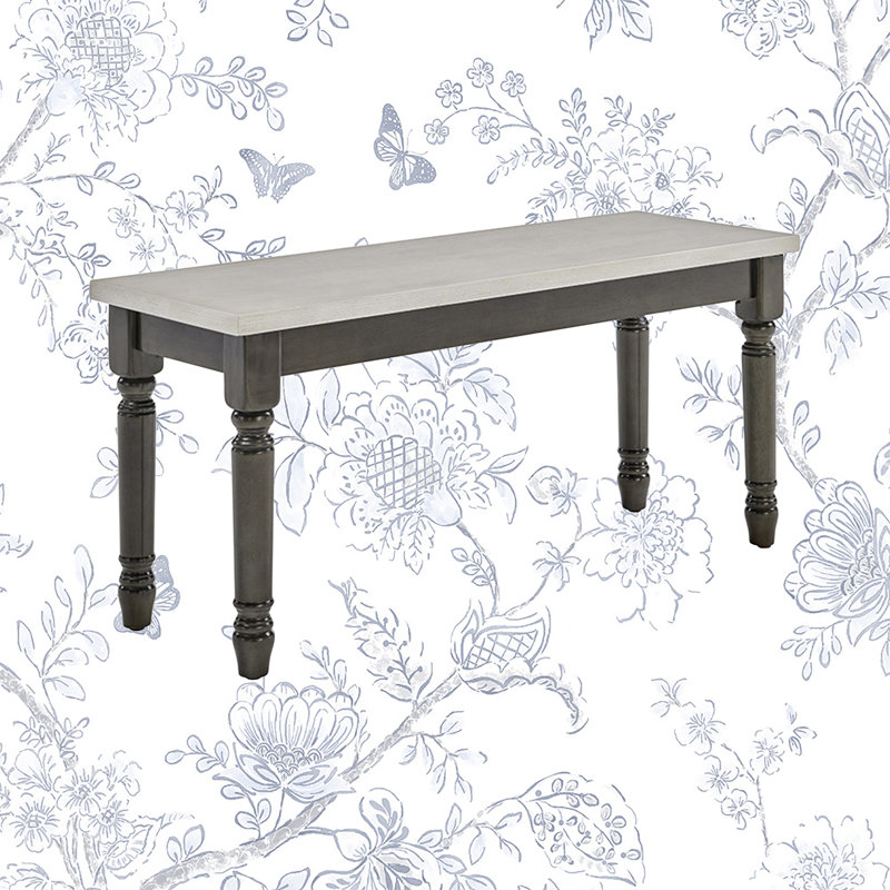 Ivor 40" Two Tone Solid Wood Farmhouse Dining Bench, Dark Gray Base/Smokey White Top