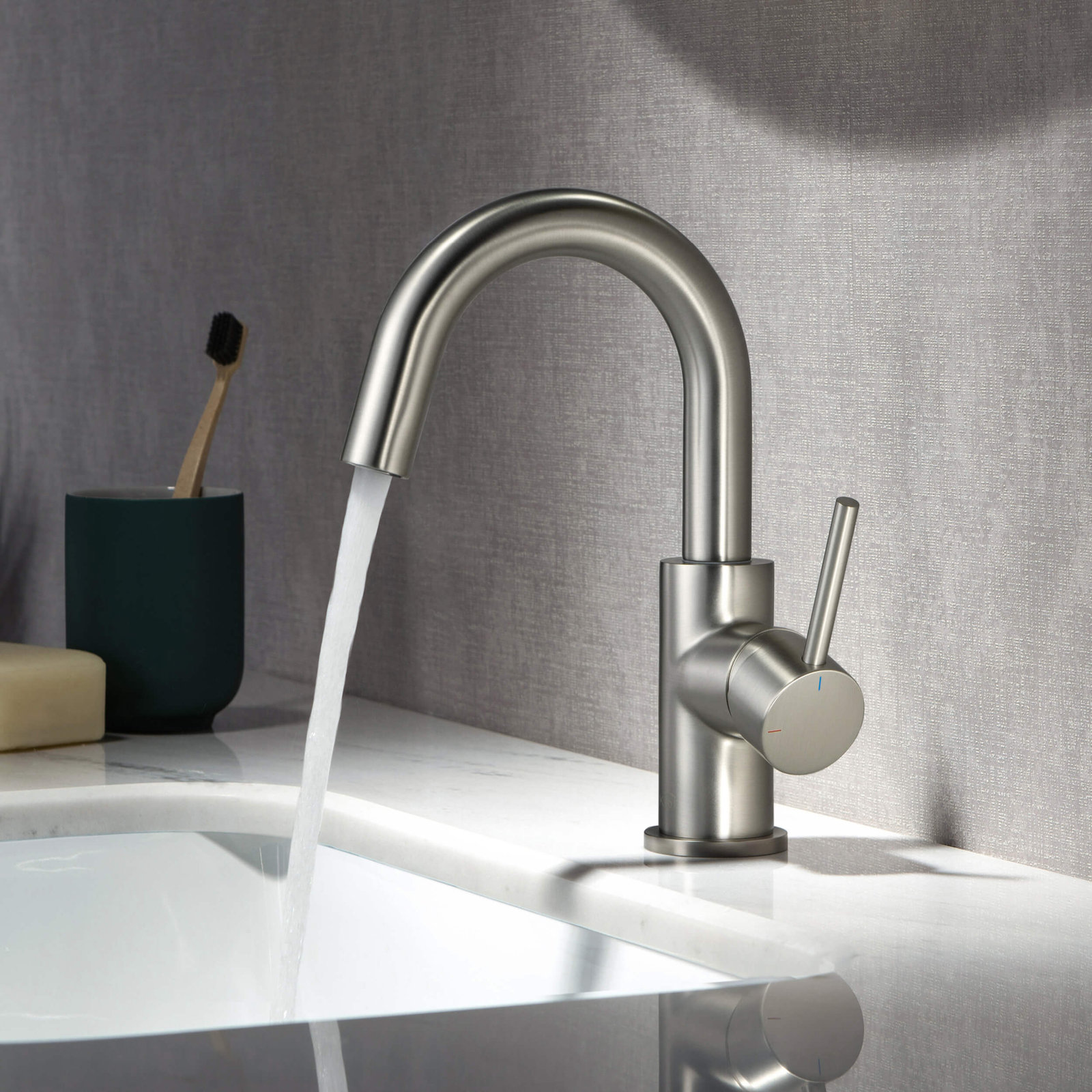 Circular Single Hole Bathroom Faucet with Drain Assembly, Brushed Nickel