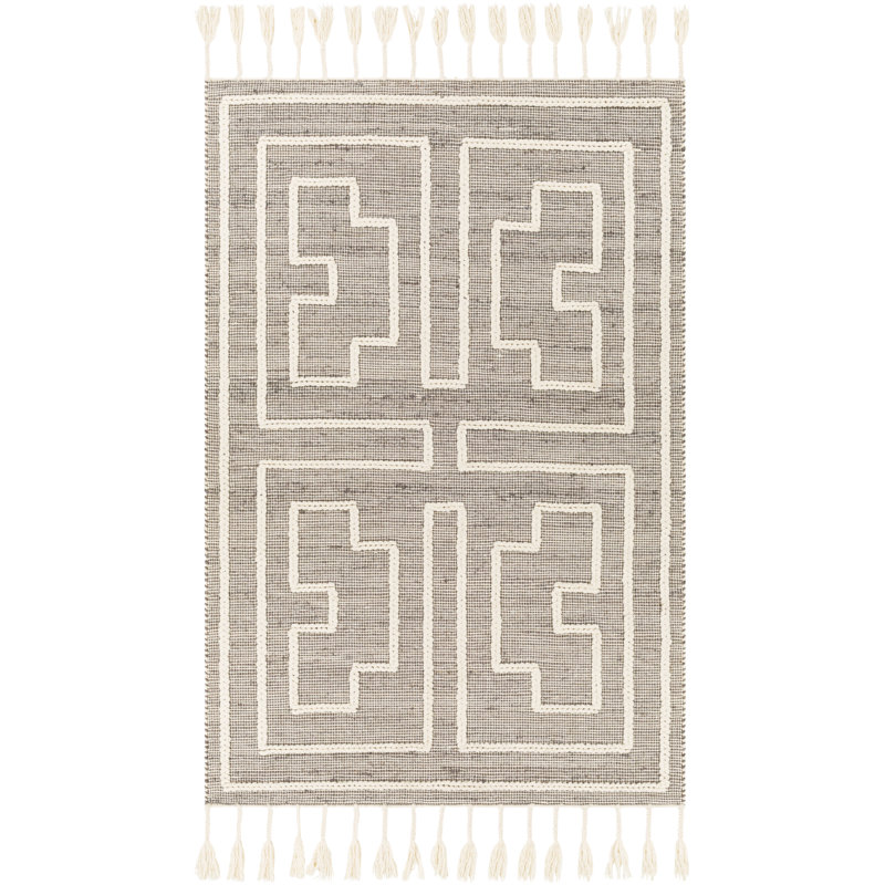 Tapis gris / blanc tissé à plat à la main Rodriguez, Rectangle 8 pi 10 po x 12 pi