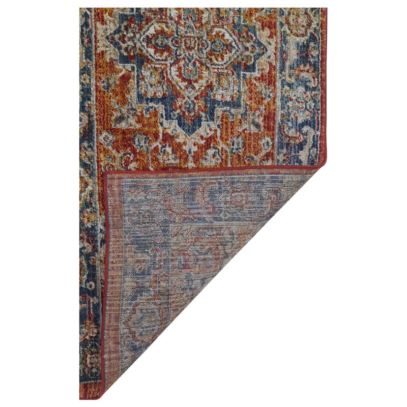 Oriental Machine-Made Red/Blue Area Rug, Runner 2'8" x 8'