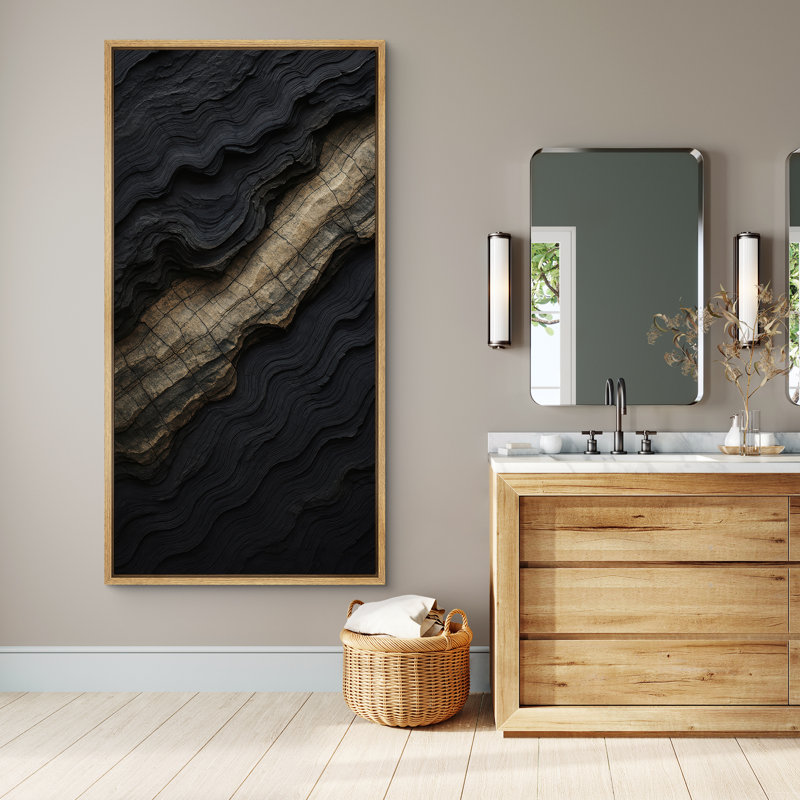 Abstrait paysage mural encadré, impression sereine inspirée de la nature pour décoration murale moderne, H 60 po x l 30 po