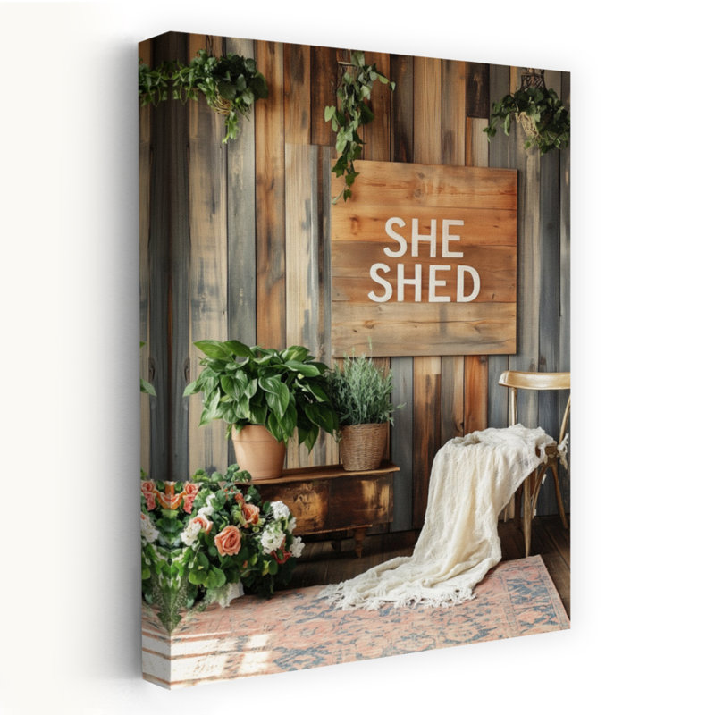 Cozy She Shed Interior Peaceful Rustic Serene Architecture Flower Art mural, H 36 po x l 24 po