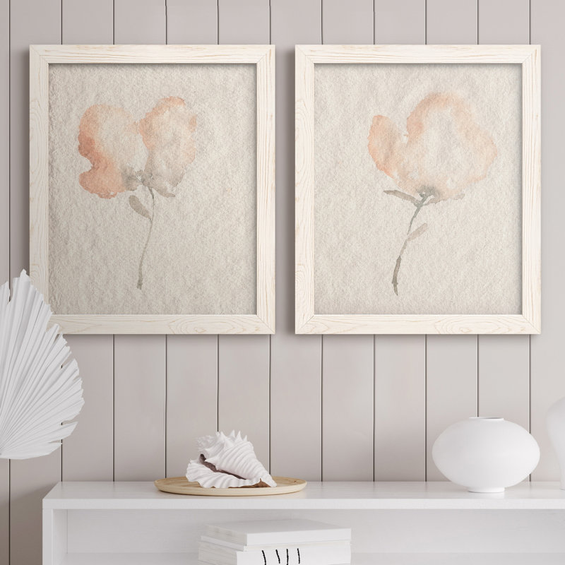 Fleur Petite I - Ensemble de 2 peintures sur toiles encadrées, H 24 po x l 36 po x P 1,5 po, Blanc
