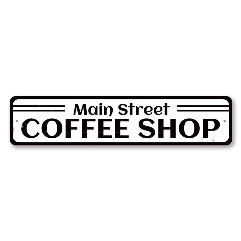 Enseigne en aluminium sur mesure Main Street Coffe Shop, H 4 po x l 18 po x P 0,04 po