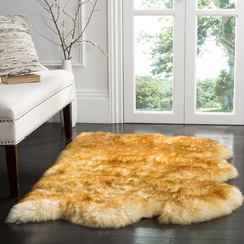 Solid Colour Sheepskin Area Rug, Rectangle 91 x 152 cm