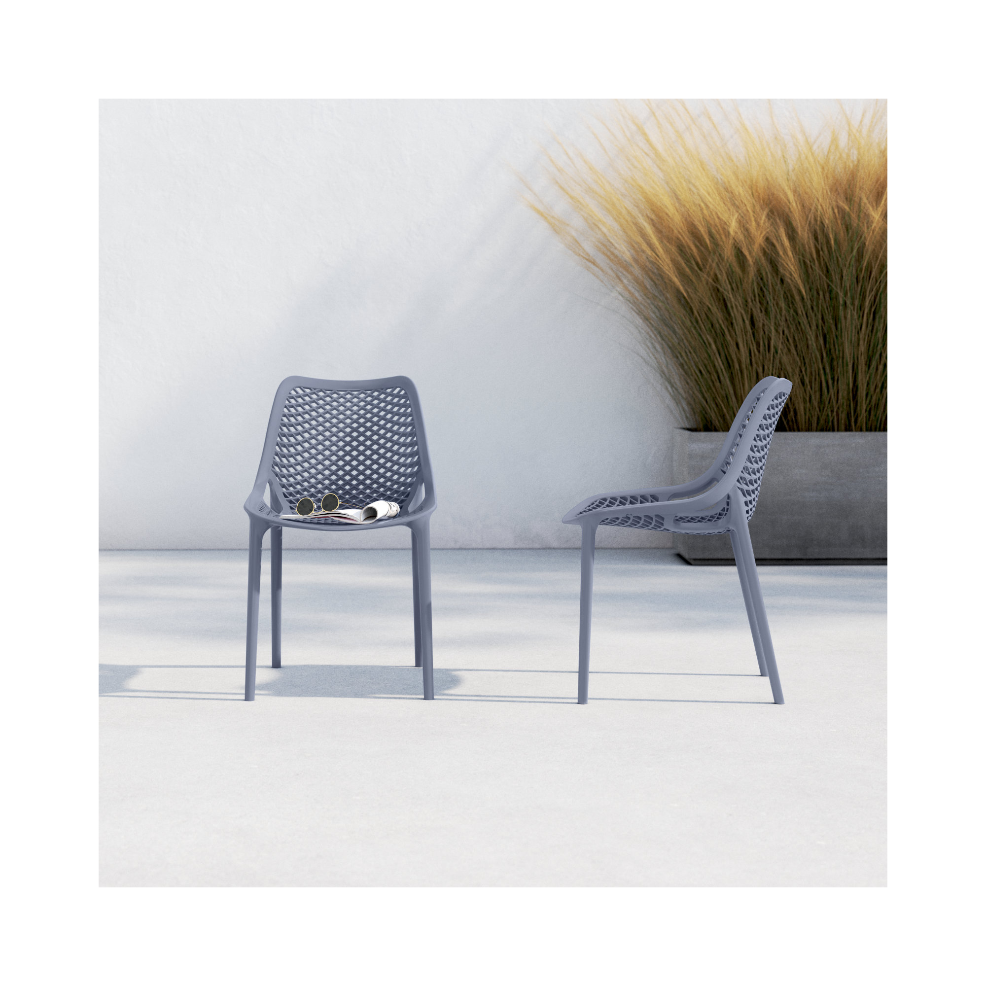 Farrah Outdoor Stacking Dining Side Chair, Dark Gray
