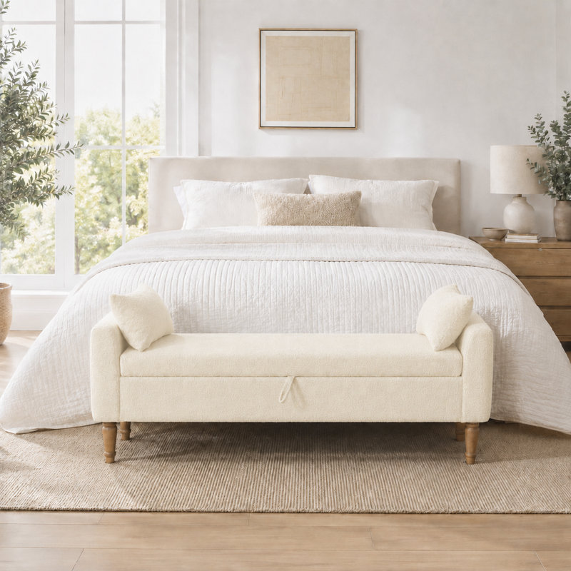 Banc d'appoint avec rangement Classic Boucle Upholstery, Beige