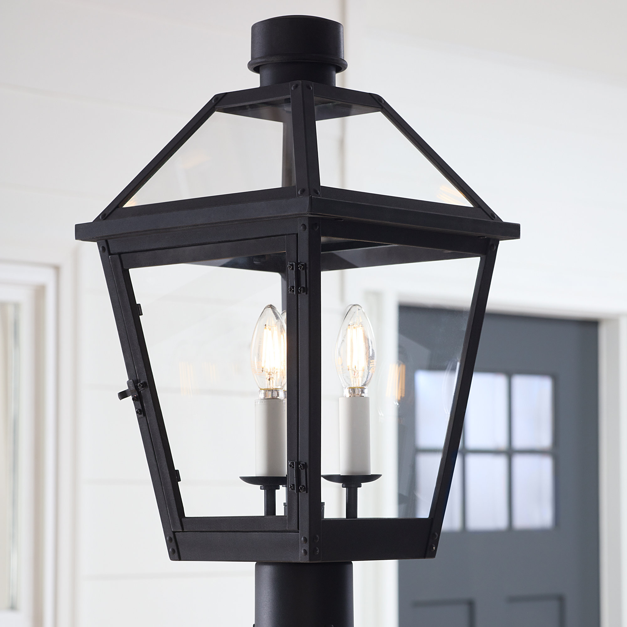 Transparent Composite Outdoor Lantern Head, Textured Black