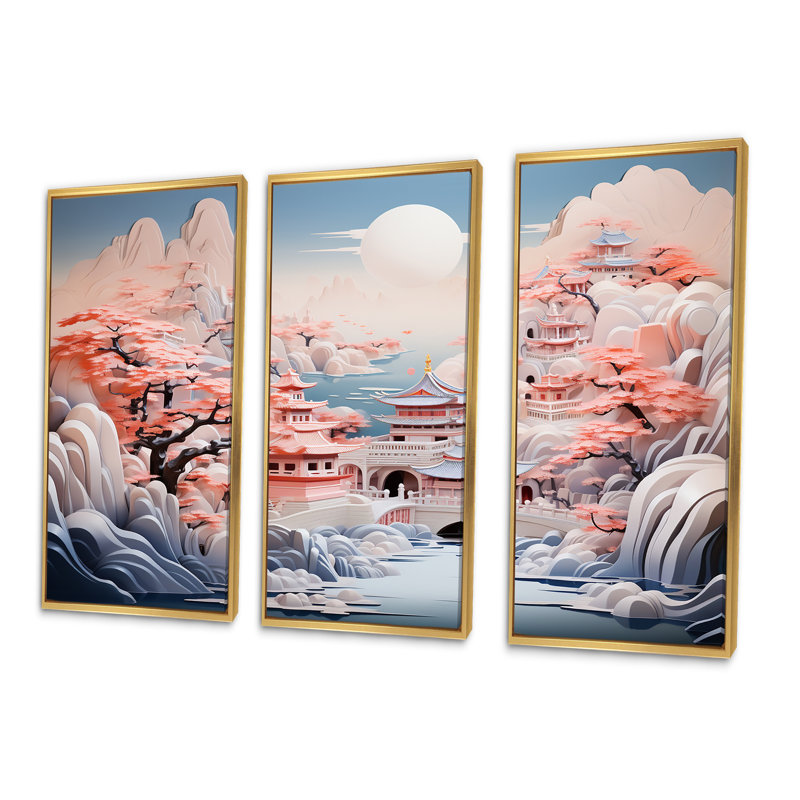 Minimalisme Chine, art papier, ensemble de décorations murales d'art chinois, Cadre flottant doré, H 32 po x l 48 po x P 1 po