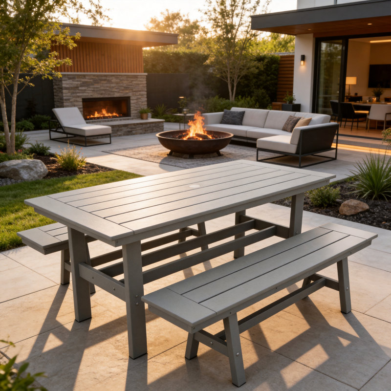 3-Piece HDPE Outdoor Dining Set | 1 Table + 2 Bench | Weather-Resistant, UV-Stable & Eco-Friendly, 3 Pieces: Table, 2 Benchs