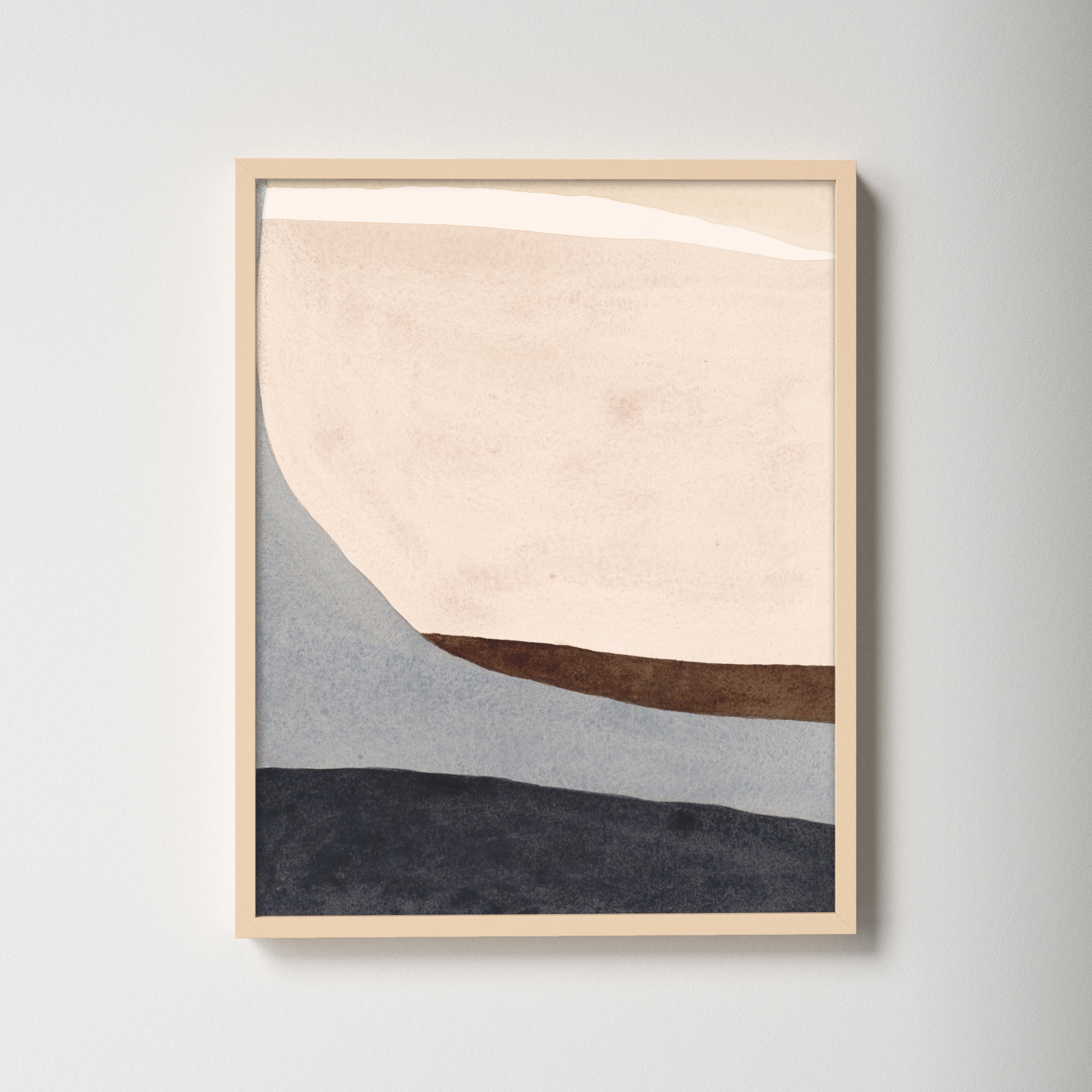 Divided "Divided by Blue 2" Painting, Brown Framed, 20" H x 16" W x 1.25" D