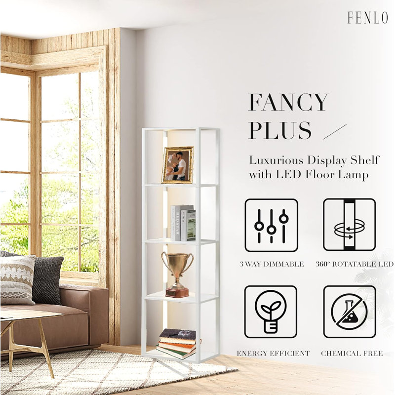 LED Display Shelving Unit - Dimmable Corner Floor Lamp With Sturdy Curio Shelves For Living Room