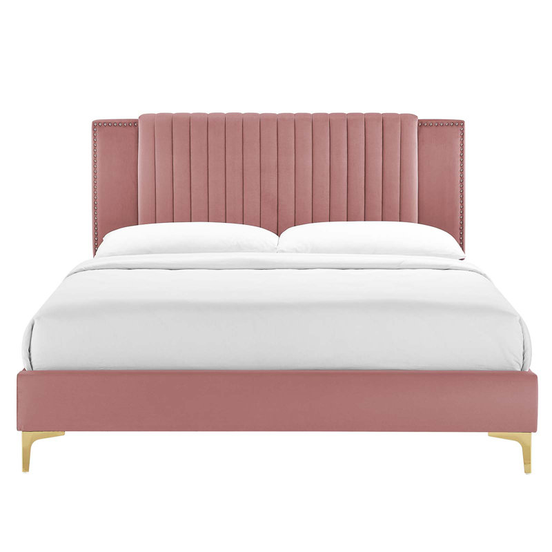 Modway Zahra Channel Tufted Performance Velvet Platform Bed, Queen, Dusty Rose