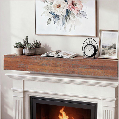 48" Rustic Wood Fireplace Mantel , Wall-Mounted & Floating Shelf for Home Decor