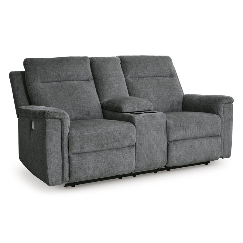 Doux 75'' Upholstered Power Reclining Loveseat, Dark Gray
