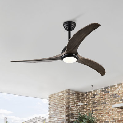 Ventilateur de plafond industriel moderne de 52 pouces avec pales en bois massif, lumière et télécommande