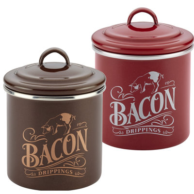 Ayesha Collection Enamel on Steel Bacon Grease Cans, Set of 2