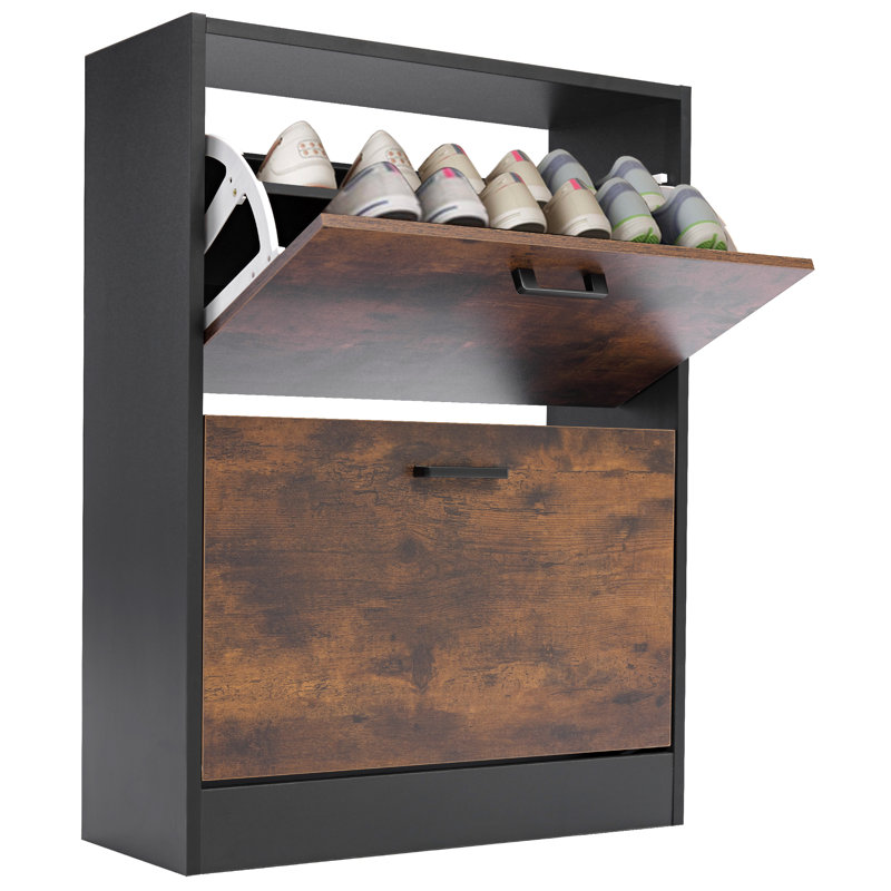 Blisswood 2 Drawer Shoe Storage Cabinet, Black/Rustic Brown